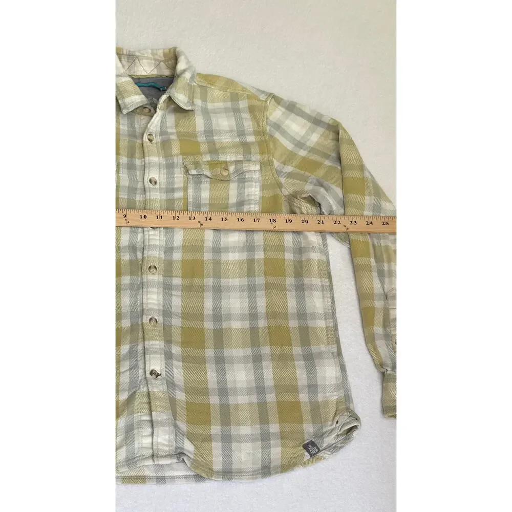 The North Face Mens Plaid Flannel Shirt Size MY ellow Grey Heavyweight Cotton